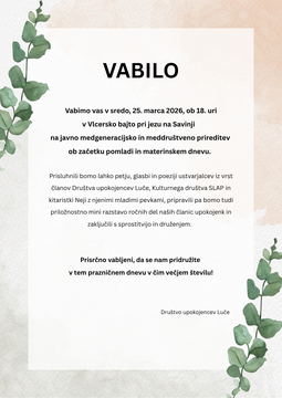 Vabilo na prireditev ob začetku pomladi (DU Luče)